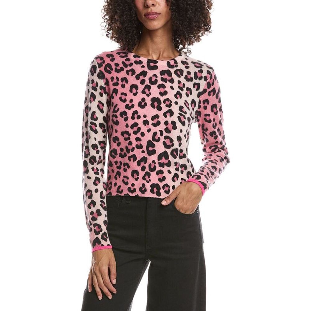 Brodie Cashmere Womens  Lauren Leopard Cropped 100% Cashmere Sweater, Pink